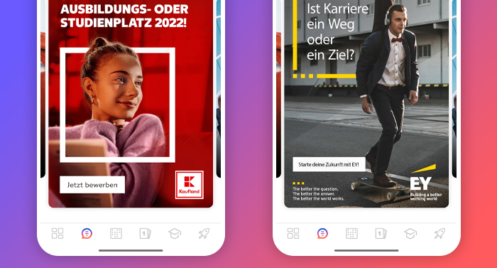 Zwei Beispiele für jugendorientierte In-App-Werbung von Kaufland und der Ernst & Young GmbH