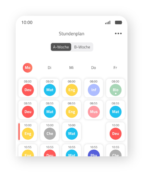 Beispielscreen eines Stundenplans in unserer App scoolio